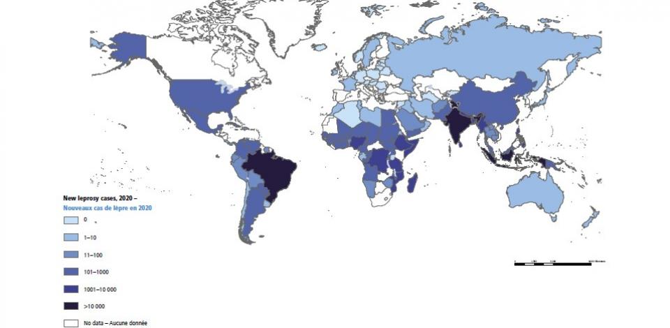 Geographical distribution of new leprosy cases, 2020